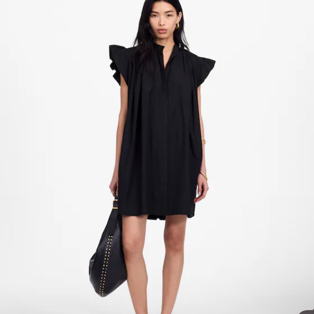 New , Madewell Black Ruffle Sleeve Dress. Size S.